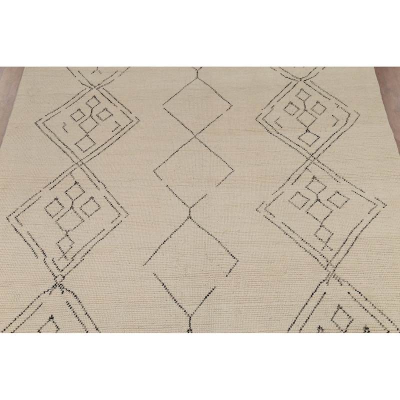 Moroccan Area Rug Handmade Beige Geometric Wool Carpet - 7'10"x 12'9"