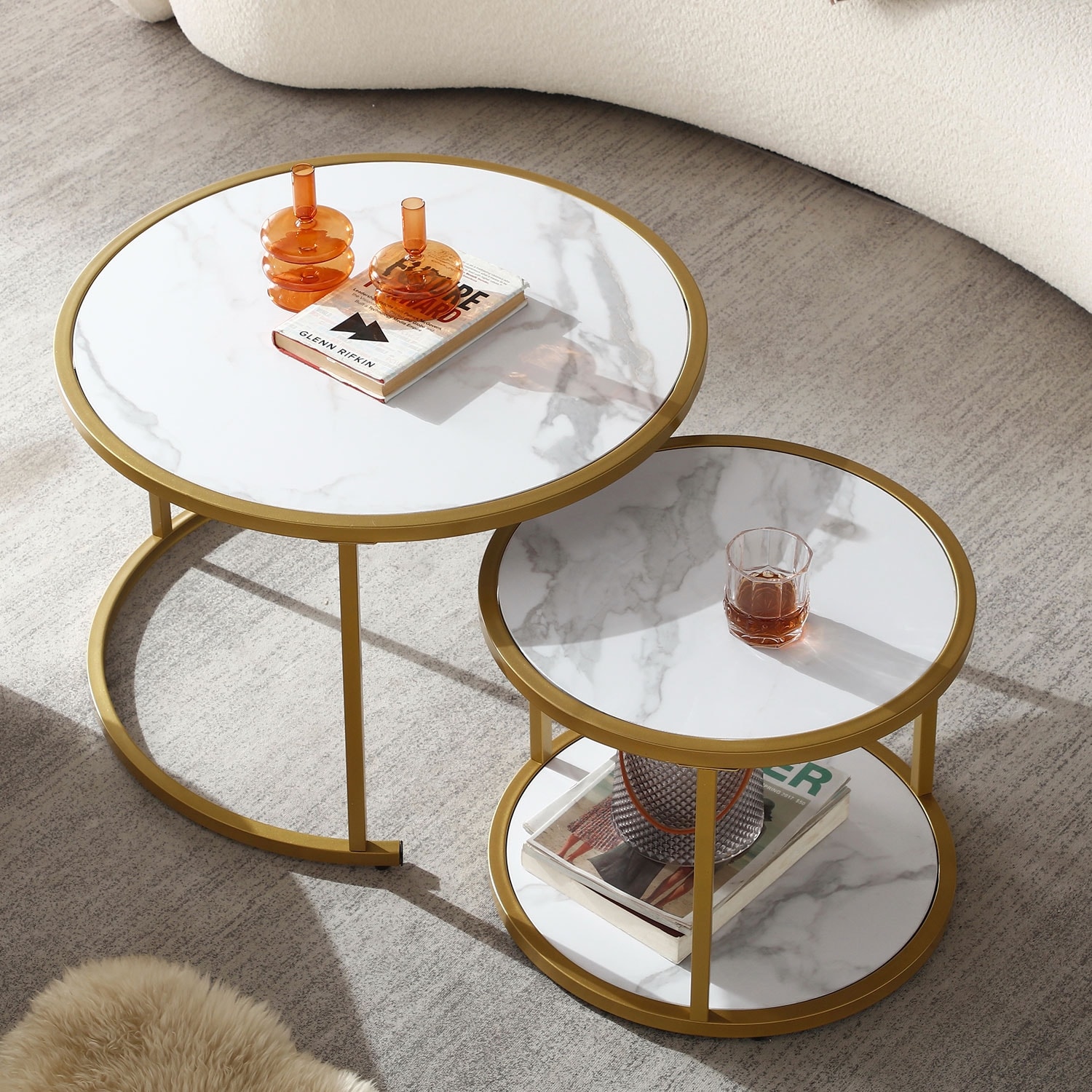 Gold and marble sales nesting coffee tables