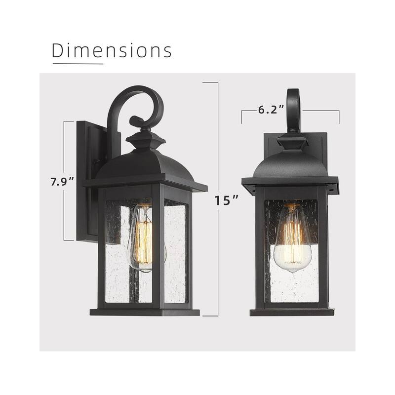 1-Light Exterior Waterproof Wall Sconce,E26 Socket Front Porch Lights,Anti-Rust Matte Black Finish with Seeded Glass Lampshade