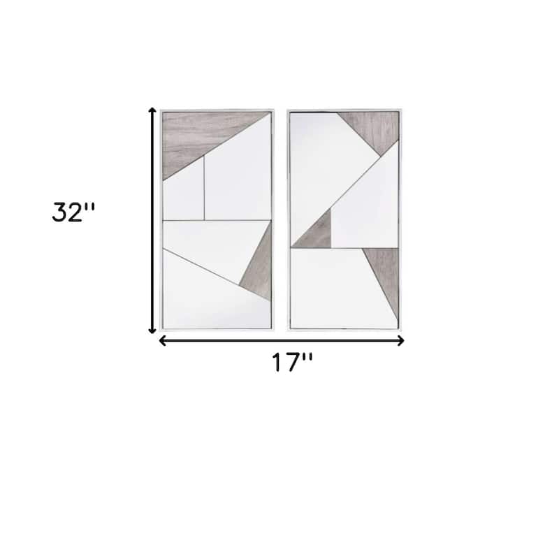 HomeRoots Set of Two Natural Metal Framed Accent Mirror - Chrome and Natural - 17' X '32' X '1