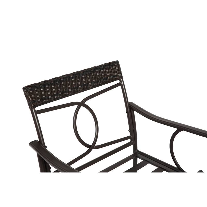 Outdoor Steel Frame Table Chairs Set, Modern Rattan Chairs Sets with Round Glass Coffee Table for Patio, Balcony, 3-Piece