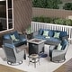 preview thumbnail 1 of 30, OVIOS 6-Piece Outdoor Patio Swivel Chairs Set with 30" Fire Pit Denim Blue