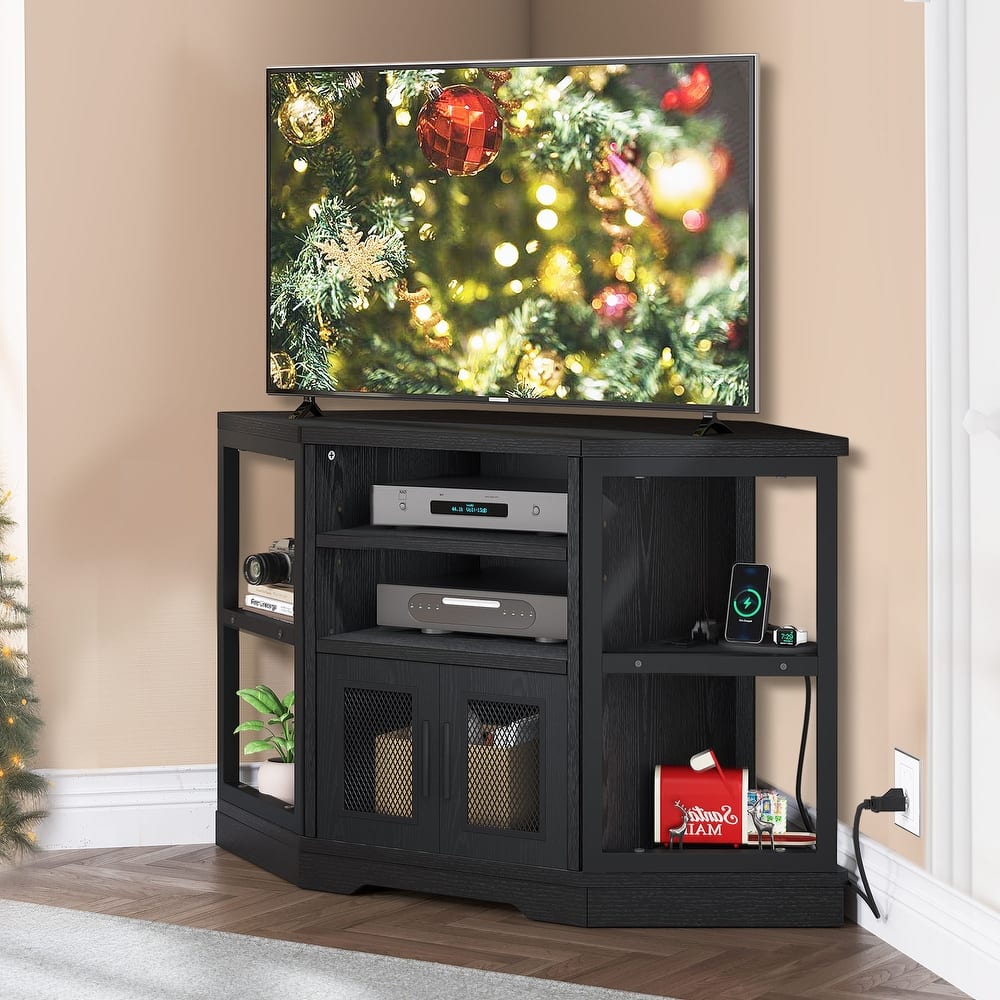 Farmhouse Corner TV Stand Entertainment Center Media Console for TVs up to 55" with Power Outlet