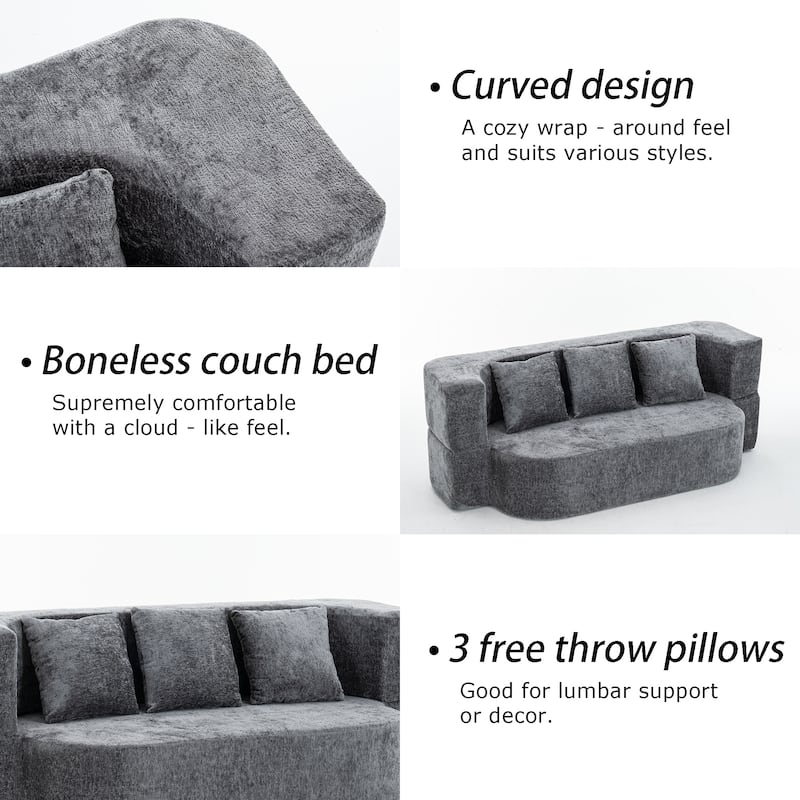 79" boneless loveseat Convertible Folding Sofa Bed, Twin Sleeper Sofa with Pillow, Modern Chenille Couch for Living Room