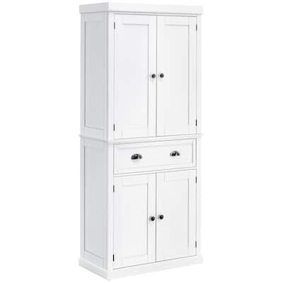 72" Freestanding Kitchen Pantry Cabinet, Tall Storage Cabinet with 2 Door Cupboards, Drawer and Adjustable Shelves, White