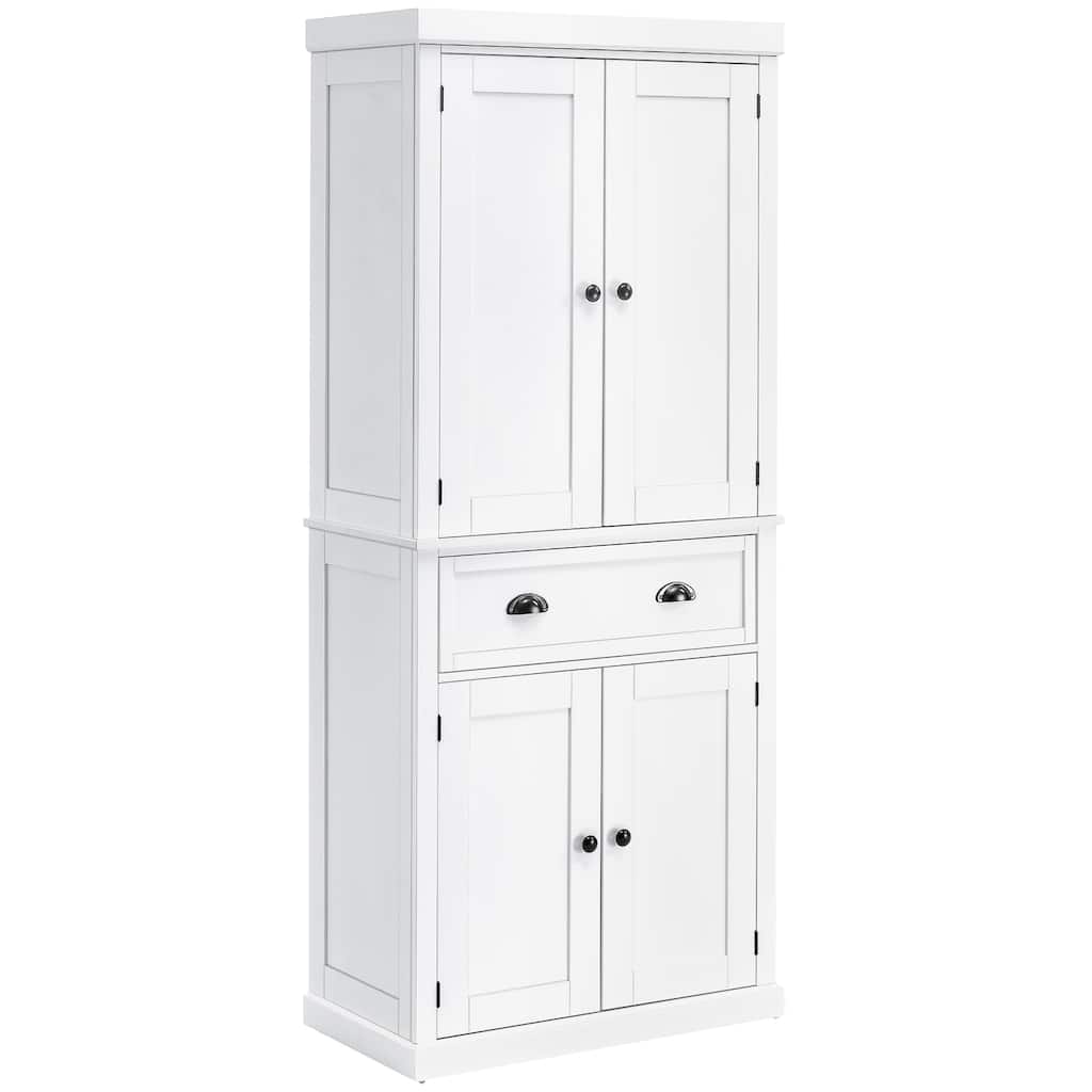 72" Freestanding Kitchen Pantry Cabinet, Tall Storage Cabinet with 2 Door Cupboards, Drawer and Adjustable Shelves, White