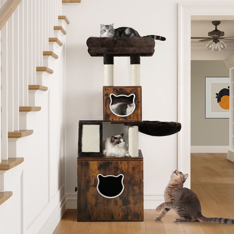 Moasis 59" Cat Condo with Litter Box Enclosure, Cat Bed, Cat House, Cat Tree