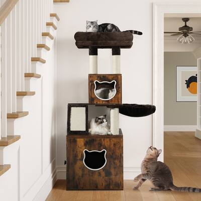 Moasis 59" Cat Condo with Litter Box Enclosure, Cat Bed, Cat House, Cat Tree
