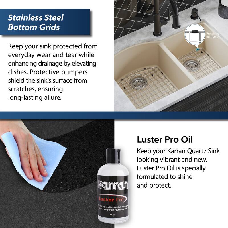 Karran Undermount Quartz 32 in. 60/40 Double Bowl Kitchen Sink Kit