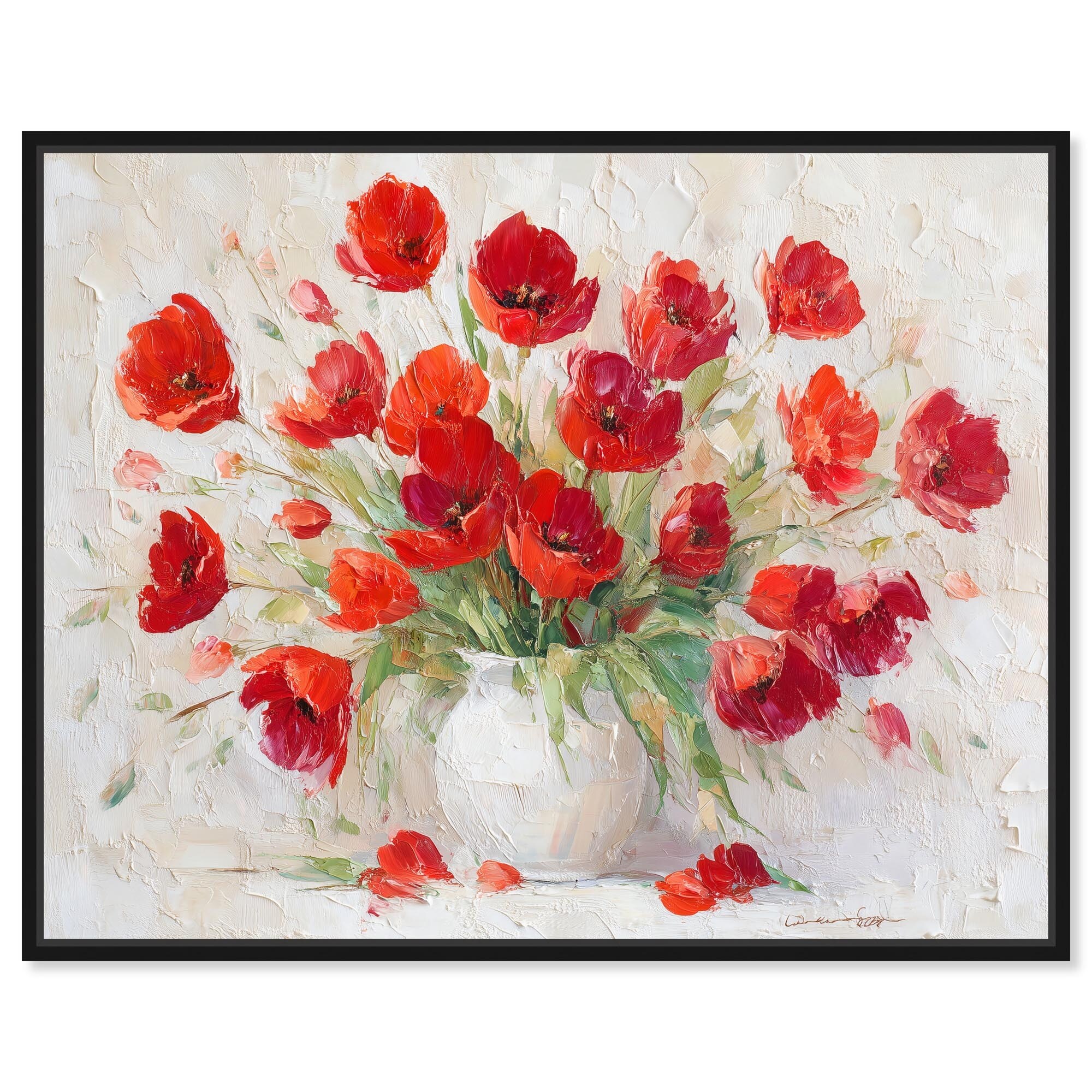 Red Blooms in a Vase Canvas by Art Remedy