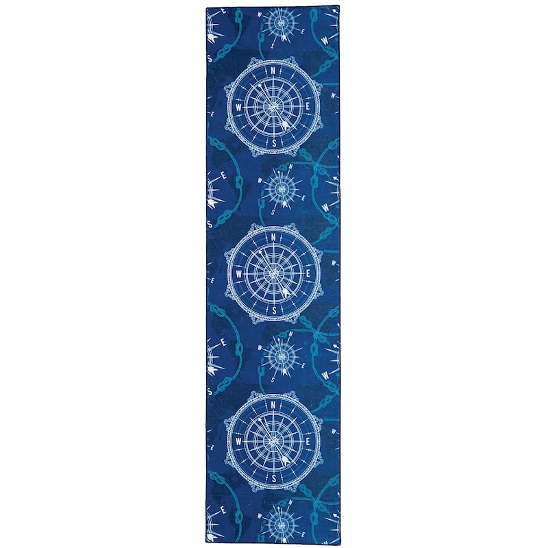 Simon Machine Washable Blue and Ivory Area Rug - 2' x 8' Runner