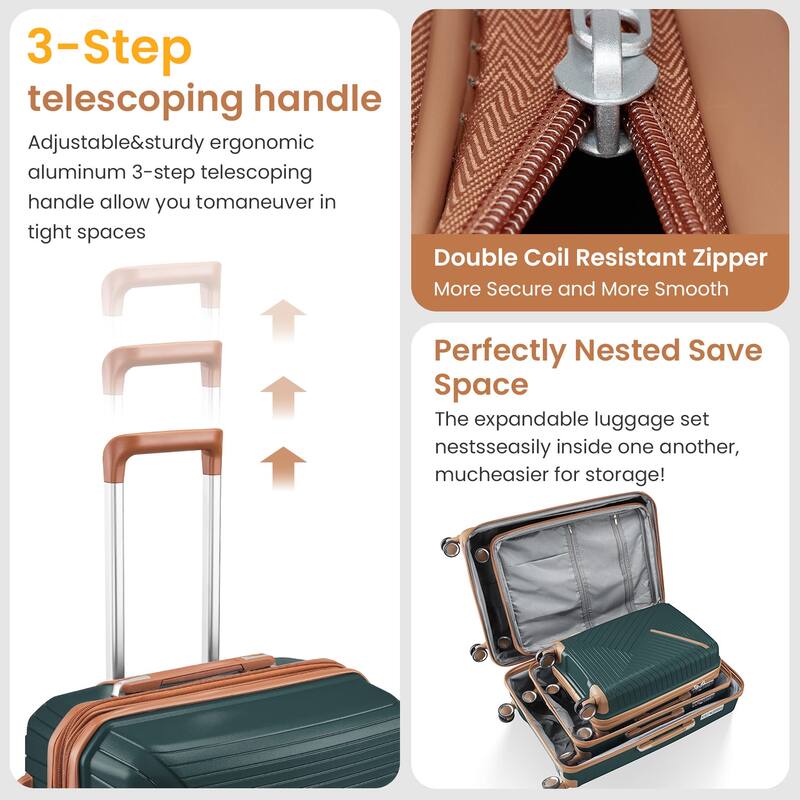 Luggage Sets 4 Piece(14/20/24/28), Expandable Lightweight Suitcase with 4 Double 360 Degrees Mute Spinner Wheels PP Materials
