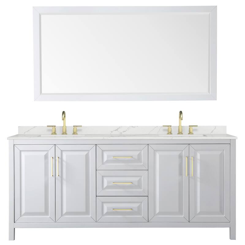 Daria 80-inch Double Vanity, 3 Hole Quartz Top, 70-inch Mirror