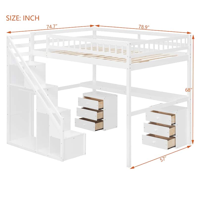 Full Size Loft Bed with Two Chest of Drawers