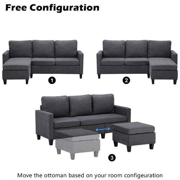 Shop Reversible Sectional Sofa Couch L Shape 3 Seat Sofa Couch For