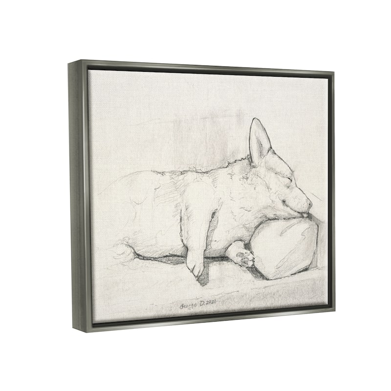Stupell Corgi Dog Lolling Tongue Graphite Pencil Sketch Floater Frame, Design by George Dyachenko