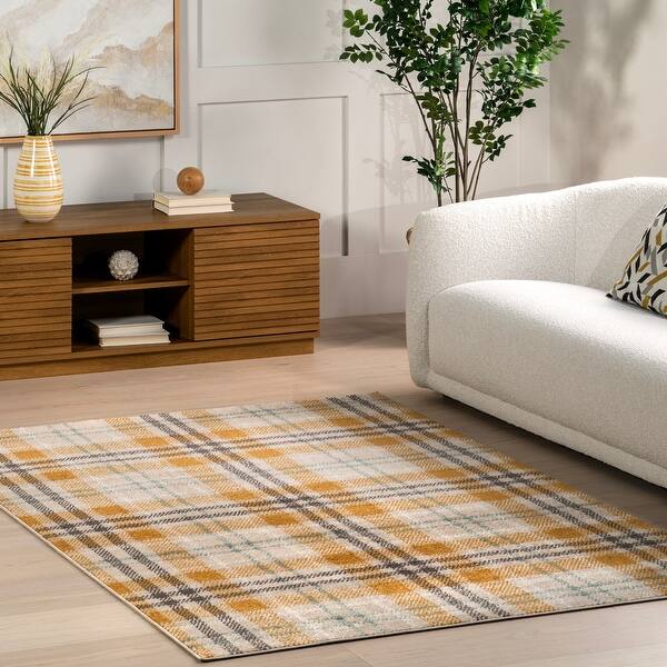 slide 2 of 9, Nuloom Fiorella Country Plaid Area Rug 4' x 6' - Orange And Grey - Rectangle