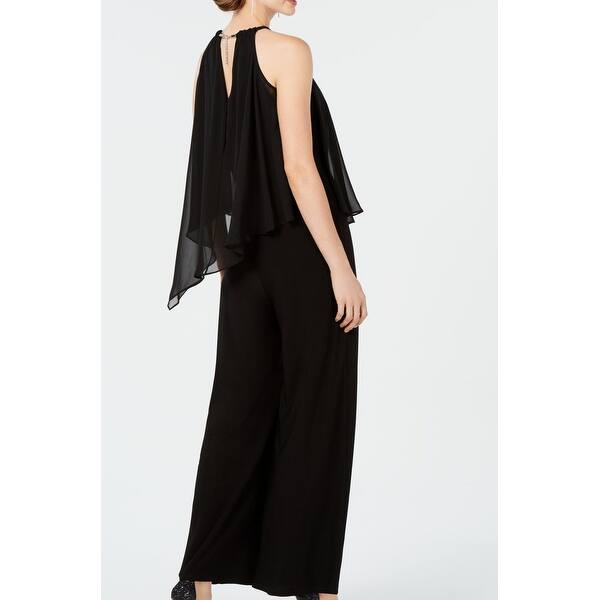 Shop Msk Women S Jumpsuit Solid Black Size Xl Halter Necklace Cap Overlay Overstock 31631002