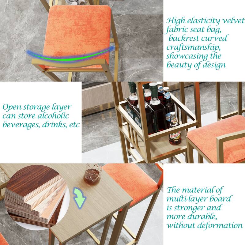Bar table and chair five piece set, frame, multi-layer tabletop, chair cushion and backrest made of sponge
