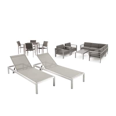 Cape Coral Outdoor Dining Set + Sectional Sofa Set + Club Chairs + Chaise Lounges + Coffee Table by Christopher Knight Home