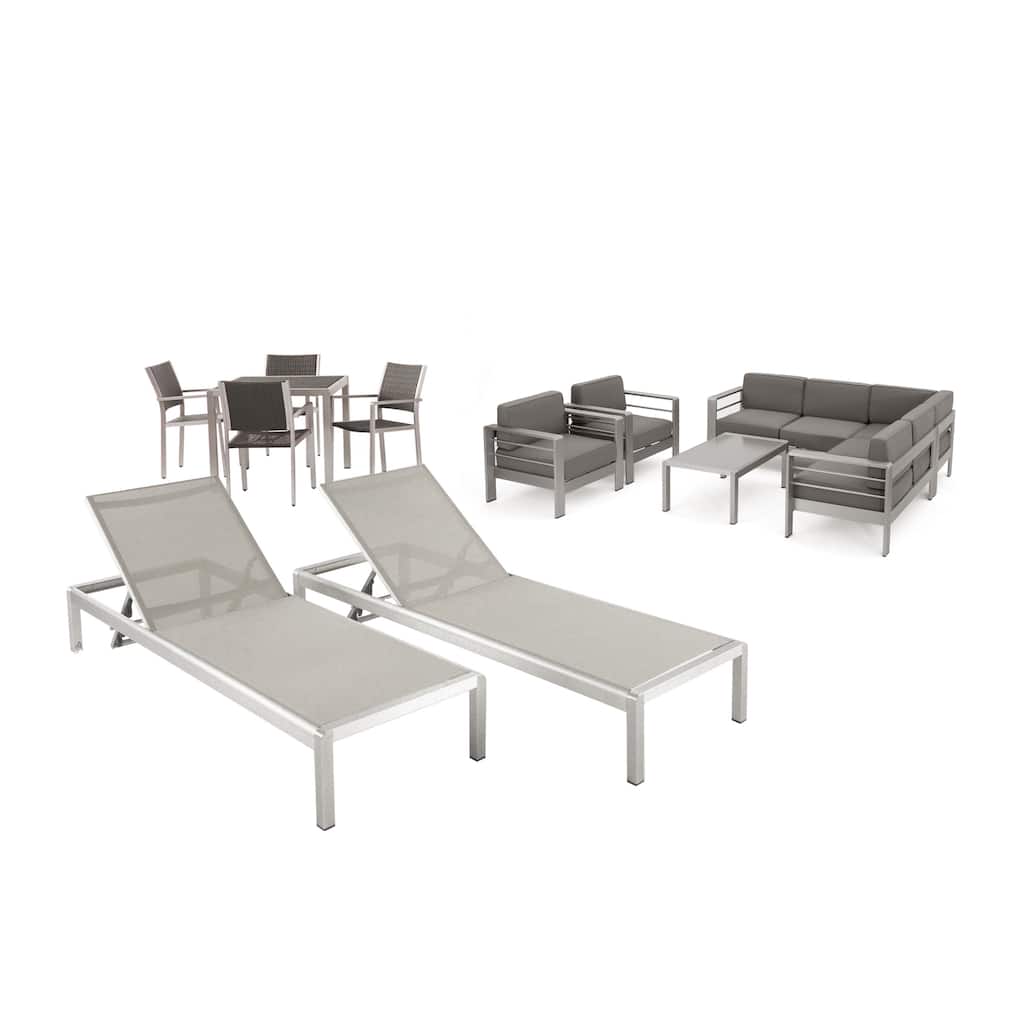 Cape Coral Outdoor Dining Set + Sectional Sofa Set + Club Chairs + Chaise Lounges + Coffee Table by Christopher Knight Home