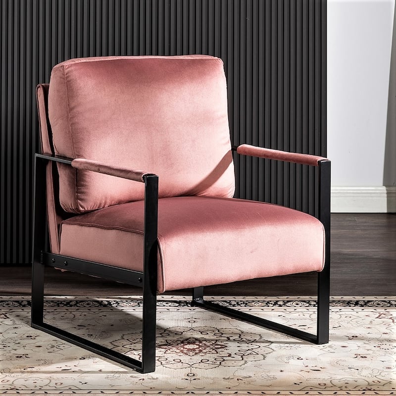 Hosam 25.4" Velvet Upholstery Metal Arms Chair
