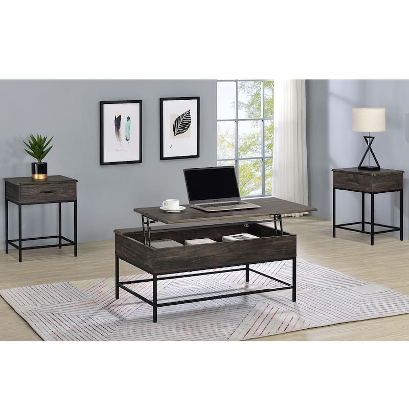 Wood and Metal Table Set with Lift Top in Brown