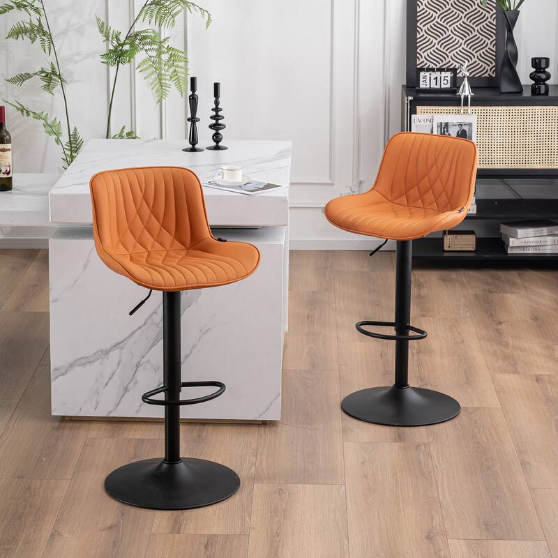 Adjustable Bar Stools Set of 2, Faux Leather Swivel Bar Chairs