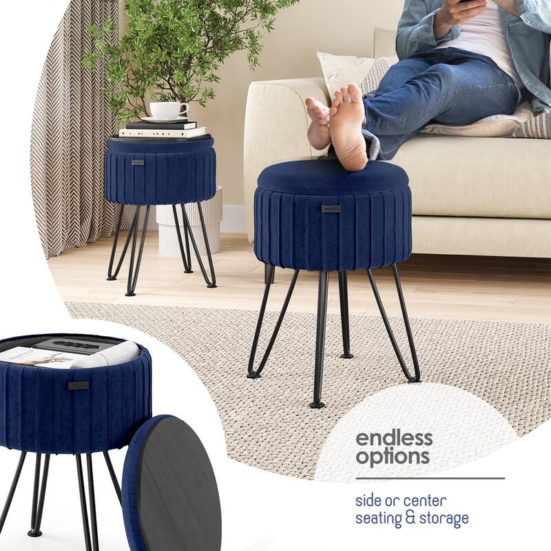 Emperyan Pleated Velvet Storage Ottoman, Modern Ottomans for Living Room and Bedroom