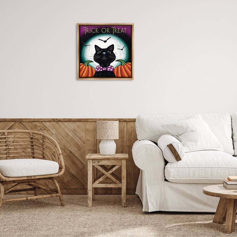 Stupell Trick Or Treat Cat Framed Floater Canvas Wall Art Design By Elizabeth Tyndall