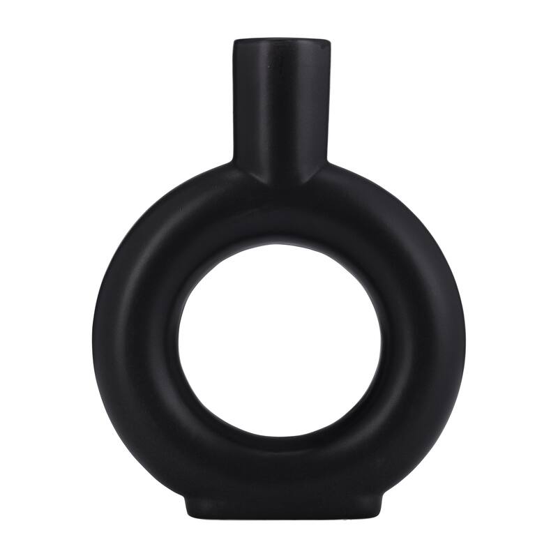 Sagebrook Home Neutral Modern Ceramic Table Accent Round Cut-Out Vase