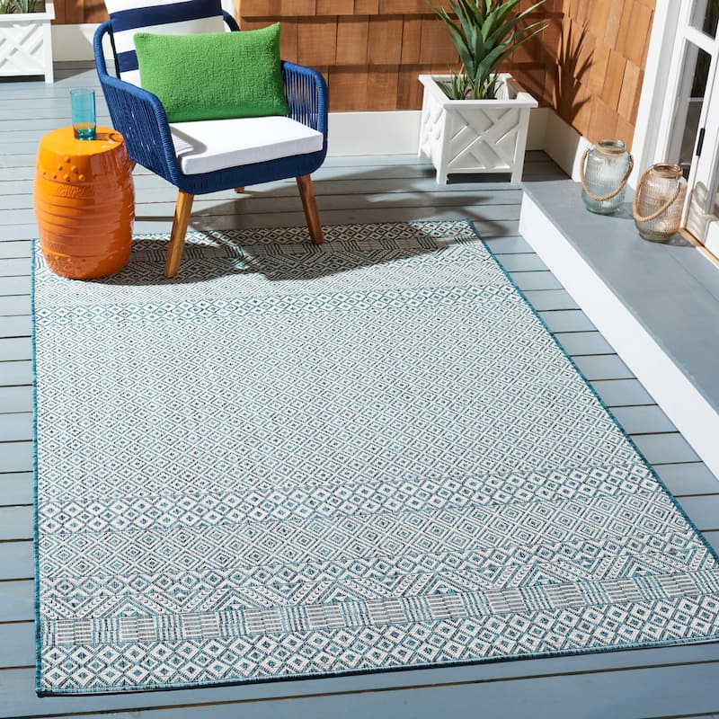 SAFAVIEH Courtyard Leonara Indoor/Outdoor Waterproof Patio Backyard Rug - 8' x 10' - Ivory/Aqua