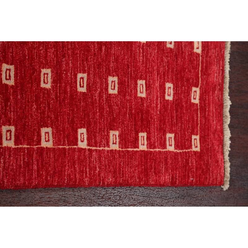 Red Gabbeh Kashkoli Oriental Wool Runner Rug Handmade Staircase Carpet - 2'9" x 10'1"