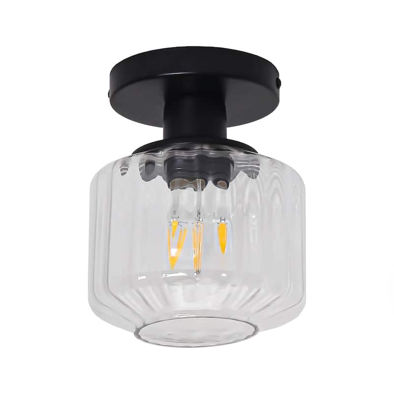 5.9" Wide Modern Black Glass Semi Flush Mount Ceiling Fixture - D 5.9" x H 7.5"