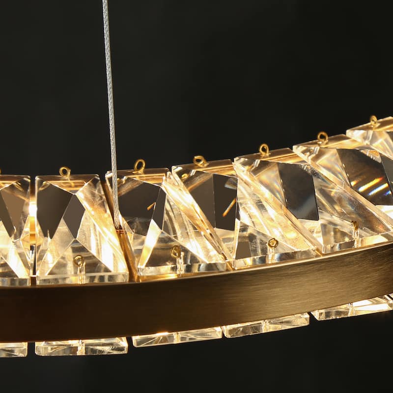 Modern 1-Light LED Gold Crystal Chandelier for Dining Room - Dia. 23.6" x H 1.4"