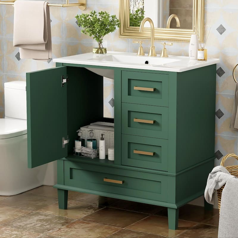 Roomfitters 30" Modern Bathroom Vanity with Sink, Solid Wood Frame, Storage Cabinet with Soft-Close Door and 3 Drawers