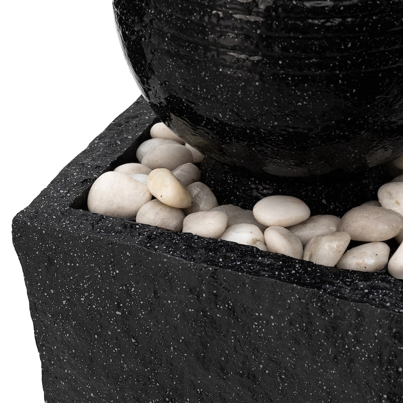 Glitzhome 31.75"H Polyresin Sphere Pedestal Outdoor Fountain With Pebbles Pump LED Light