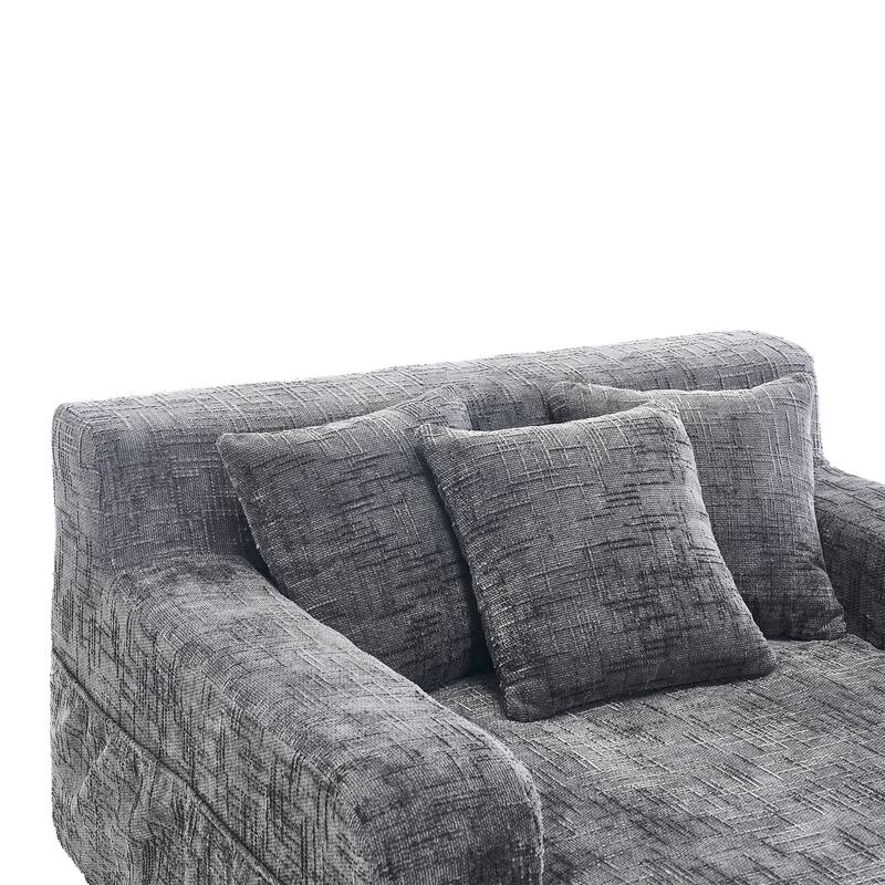Modern Chenille Lazy Sofa Chaise Lounge Armchair Sofa Bed with 3 Pillows for Living Room Bedroom