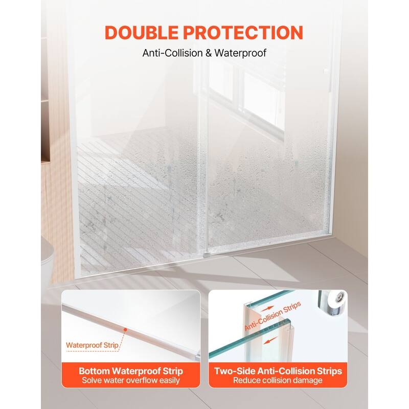 Chrome Frameless Sliding Shower Door Double with Aluminum Rail - 59 x 75 x 5 in