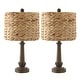 preview thumbnail 8 of 8, Reese 21.25" Rustic Farmhouse Handwoven Rattan/Resin LED Table Lamp, Brown Wood Finish (Set of 2) by JONATHAN Y
