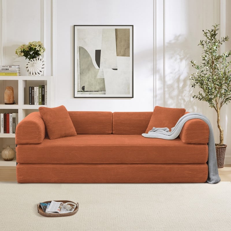 Twilight 2 - Piece Convertible Sleeper Sofa Bed, Corduroy Folding Mattress Couch with Fixed-Shape Framefor Cozy Living Spaces