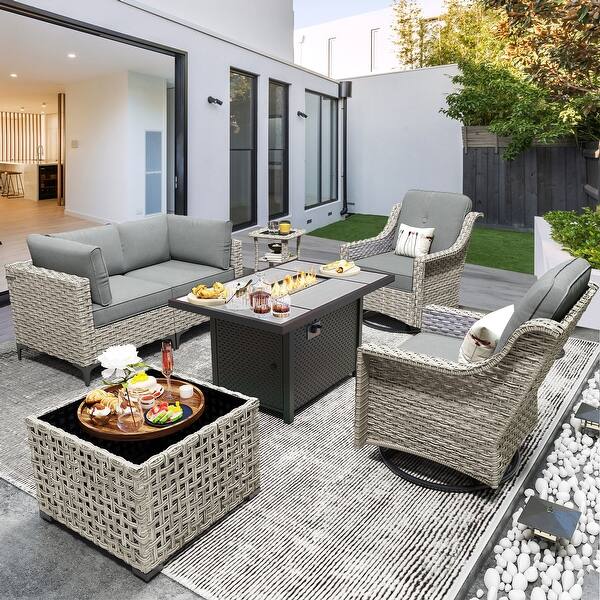 OVIOS Pieces Outdoor Wicker Furniture Set With Solar-Powered