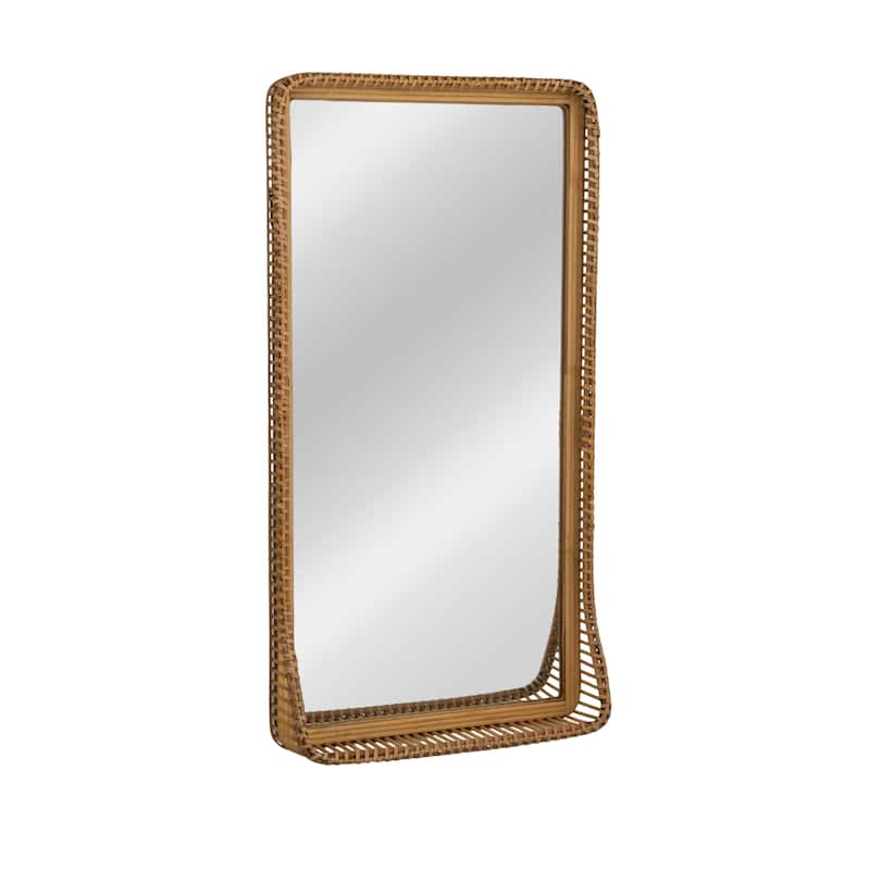 Wood and Rattan Mirror with Shelf - Natural