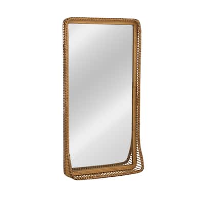Wood and Rattan Mirror with Shelf