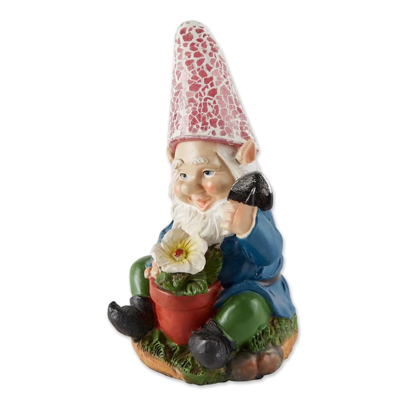 Gardening Gnome Solar Lighted Outdoor Statue - 7.25" - Blue and Green