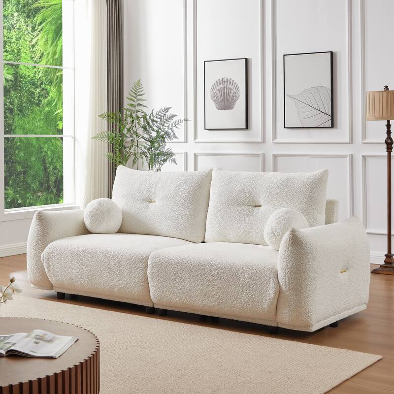 Soft Lambswool Sofa with Ball Pillows, Ergonomic Design,2 Sets