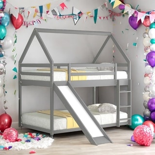 Twin over Twin House Shape Bunk bed with Slide