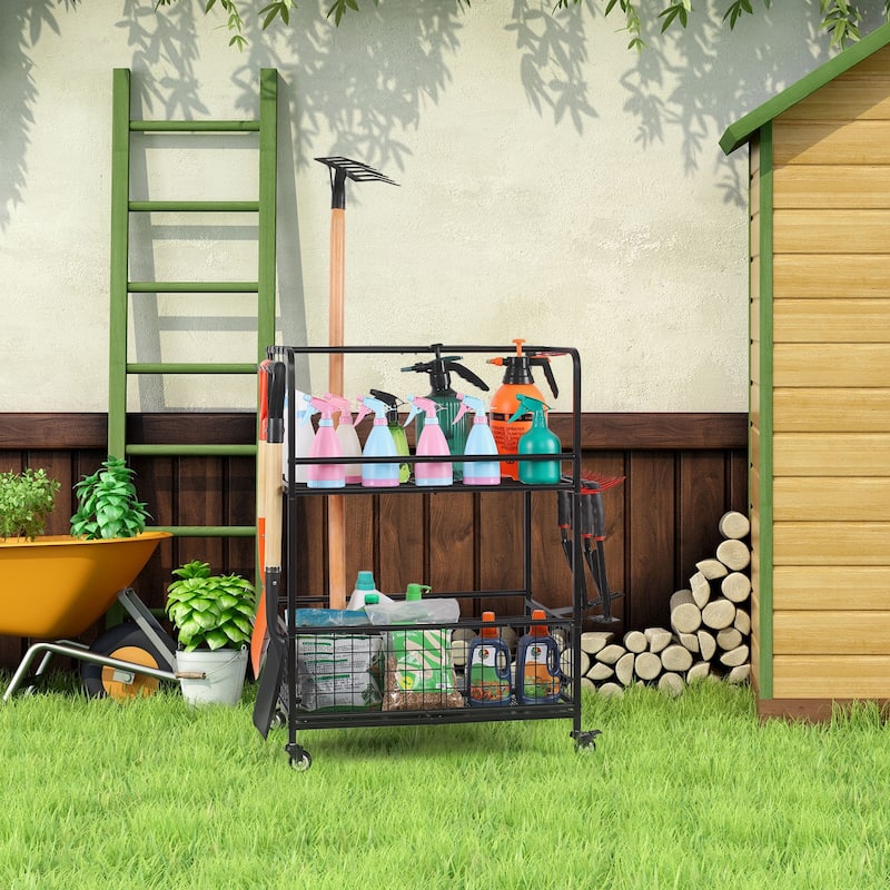 Garden Tool Organizer Rack with Wheels