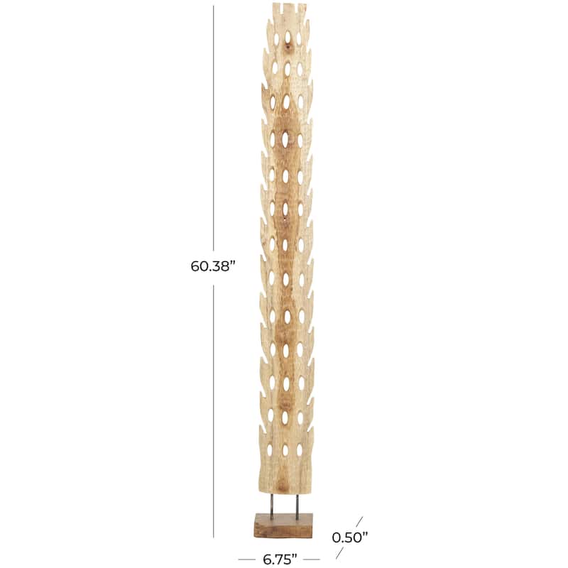 Teak Wood Abstract Handmade Tall Floor Cutout Post Decorative Sculpture with Live Edge Base - Brown - Roche River Decor