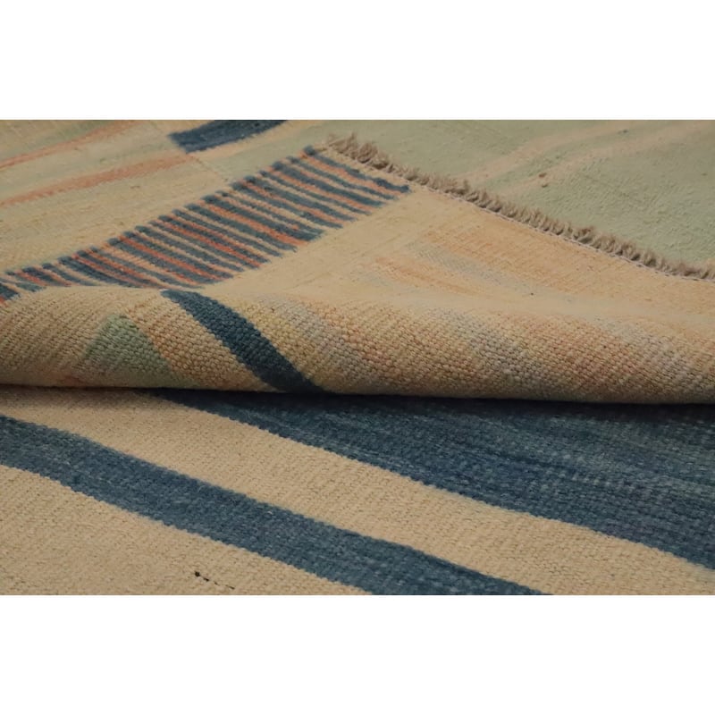 Hand Woven Oriental 100% Wool Carpet Southwestern Tribal Beige & Ivories Kilim Area Rug - 9' 10'' X 6' 7''